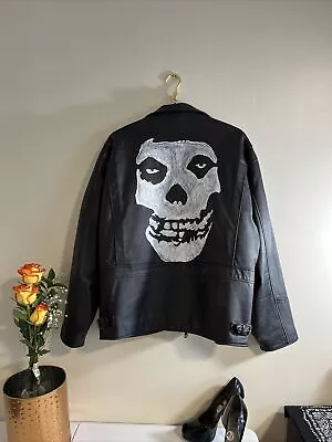 Misfits SKULL Leather Jacket Mens LARGE CUSTOM MADE Punk ROCK COAT Crimson Ghost • $88.88