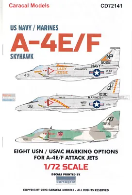 CARCD72141 1:72 Caracal Models Decals - USN USMC A-4E A-4F Skyhawk • $36.74