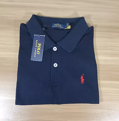 New Ralph Lauren Polo Collared Short Sleeve Shirt Navy Blue Genuine Slim Fit • $44.75