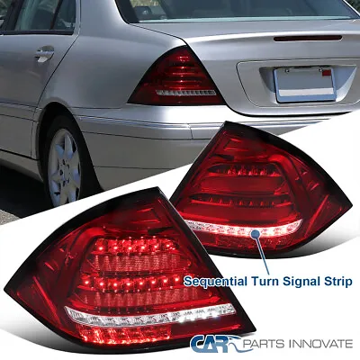 Red Fits 2001-2004 Mercedes-Benz W203 C-Class Tail Lights LED Sequential Signal • $190.42