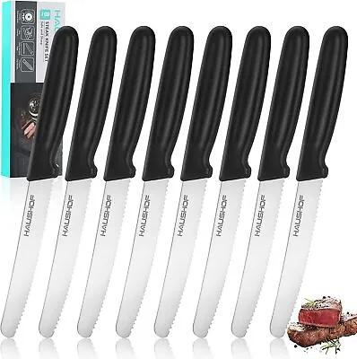 HAUSHOF 8PC Steak Knives Set Serrated Premium Stainless Steel With Gift Box NEW • $18.99