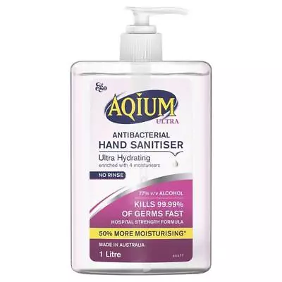 Ego Aqium Antibacterial Ultra Hydrating Hand Sanitiser 1L • $15.99