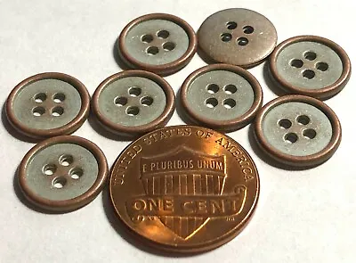 8 Small Brushed Copper Tone Metal 4-Hole Sew-through Buttons 11mm 7/16  12290 • $5.69