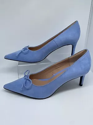 Zara Trafaluc Size 38 (US 8-8.5) Baby Blue Suede Pointed Toe Stiletto Heel Pumps • $25