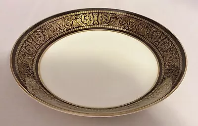 Vintage Mikasa Mount Holyoke 7 3/4  Round Soup Coupe Bowl Gold And Black • $7.50