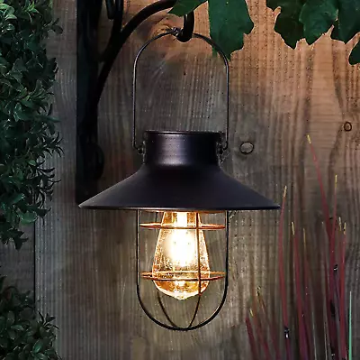 Solar Lantern Outdoor Hanging Light Metal Solar Lamp With Warm White Edison Bulb • $44.15