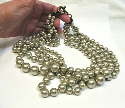 J CREW 5 STRAND FAUX PEARL Hammock STATEMENT NECKLACE GRAY Signed 21 -23  • $125