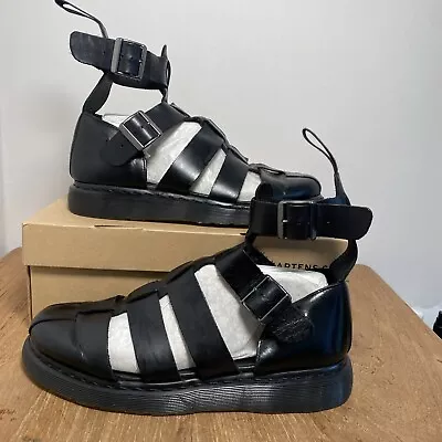 Dr MARTENS GERALDO BLACK SANDALS Gladiator BRANDO Leather UK 11 EU 46 Good • £59