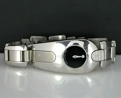 Ladies Movado Timema Steel Pave Diamond Black Dial Swiss Quartz Watch 84 A1 1930 • $500