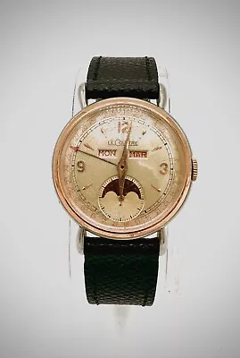 Vintage LeCoultre Triple Date Calendar Moonphase Rose Gold Bezel • $2000