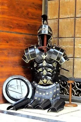 Roman Black Muscle Armor Cuirass Set W/ Helmet Shield Leg & Arm Guard Medieval • £208.04