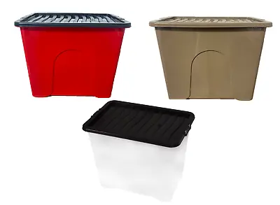 80l Xl Plastic Storage Boxes - Black Lid Strong Durable Home Office Coloured  • £18