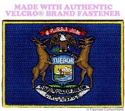 MICHIGAN STATE FLAG PATCH EMBROIDERED SYMBOL APPLIQUE W/ VELCRO® Brand Fastener • $5.95
