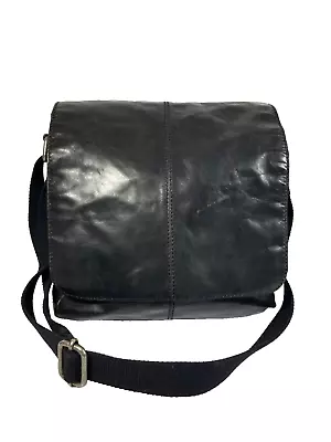 Vtg Fossil Messenger Laptop Briefcase Distressed Black Leather Shoulder Bag • $38.99