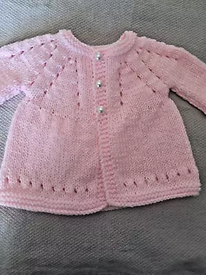 Hand Knitted Baby Girls Cardigan - 0 - 3 Months - Sparkly Pink • £5.50