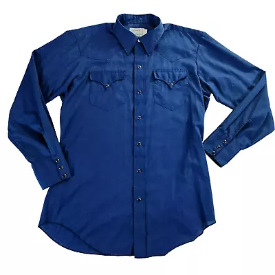 Vintage H Bar C Ranchwear Pearl Snap Blue Shirt Men's 16.5/34 Western Rodeo USA • $28.16