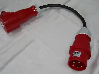 Three / 3 Phase Adaptor 5 Pin Plug To 4 Pin Socket 32a 6.0mm Cable. • £31