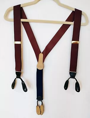 Vintage COACH Suspenders Braces Burgundy/Maroon & Navy Pinstripes – Classic! • $29.97