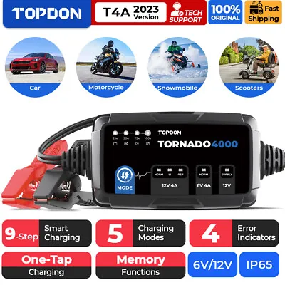 TOPDON TORNADO4000 4-Amp Fully-Automatic Car Battery Charger Powerful Maintainer • $45.99