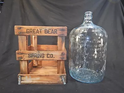 Vintage  Great Bear 5-Gallon Glass Checkerboard Water Jug Wood Crate • $128