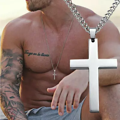 Big CROSS CHRISTIAN FAITH PRAY GOD Pendant 925 Sterling Silver 28  Necklace Men • $19.96