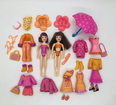 $27.99 • Buy Polly Pocket Dolls W/ Pink & Orange Clothes Outfits Shoes Purses Umbrella