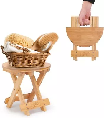 OasisCraft Folding Wooden Bamboo Step Stool Shower Chair Foot Rest Bath Seats US • $19.99