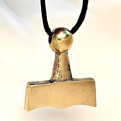 Thors Hammer Solid Bronze Necklace Mjolnir Pendant Norse Pagan Wax Cord Boxed • £24.95