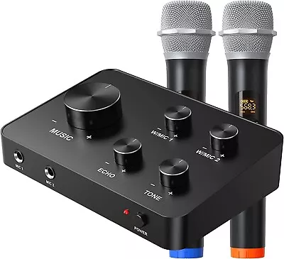 £44.99 • Buy Karaoke Microphone Mixer System Set With Dual UHF Wireless Mic HDMI AUX  #2