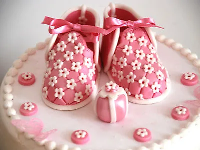 Edible Baby Pink Shoes Set Birthday / Baby Shower Handmade Sugarpaste Topper • £14.49