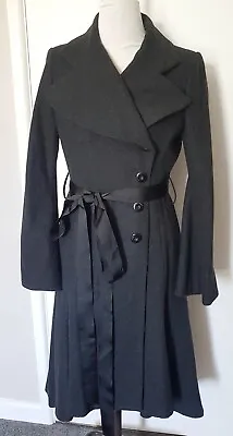 £99.99 • Buy Topshop Grey Wool Long Trench Coat Victorian Goth Fit Flare Riding Size 10 