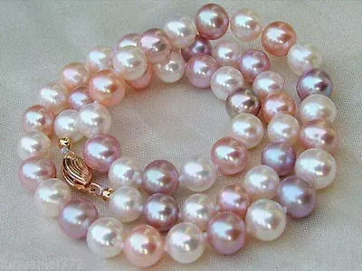 AAA 8-7 MM White Purple Pink SOUTH SEA Multicolor PEARL NECKLACE 18  14k • $34.99