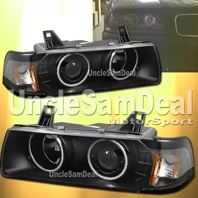 For Bmw E36 2 Door Coupe Dual Halo Rims Clear Projector Headlights Black Pair • $195.99