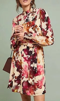 Anthropologie Vineet Bahl Womens Smock Hibiscus Neck Dress Size M Long Sleeve • $90