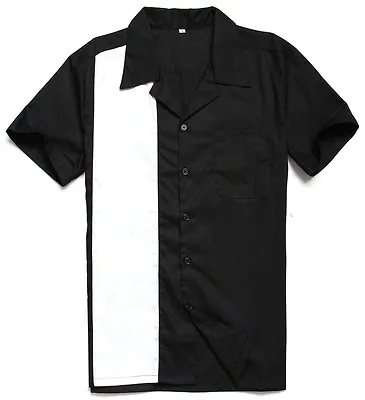 Men's Rockabilly Clothing 1950S Vintage Online Bowling Shirts Black White Club • $47.40