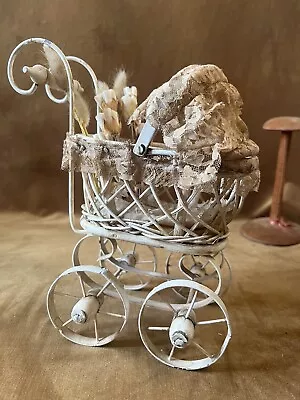 Antique Vintage White Wicker Wood Baby Doll Buggy • $15