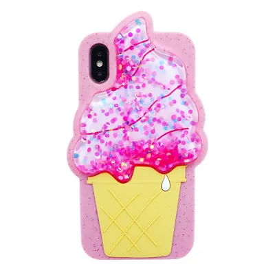 Ice Cream 3D Liquid Glitter Silicone Case Cover For IPhone 7 8 Plus 6 6s 7+ X XS • $6.95