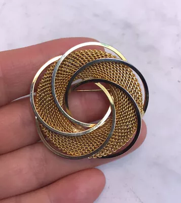 Vintage HATTIE CARNEGIE Gold Tone Textured Swirl Pin Brooch  • $25