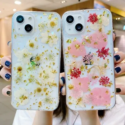For IPhone 14 Pro Max 13 12 11 XS XR Glitter Bling Dried Flower Shockproof Case • $15.49