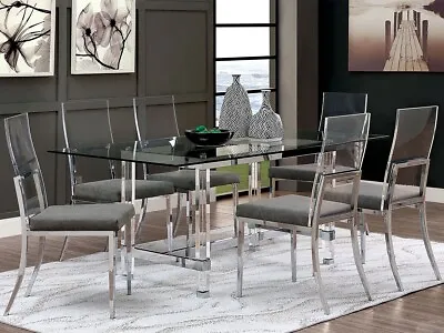 NEW SPECIAL - 7 Piece Modern Acrylic Dining Table & 6 Chairs Set Furniture ICCK • $2635.76