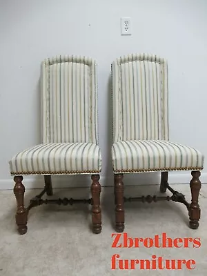 Pair Rare Ethan Allen Charter Oak Jacobean Hobb Nail Dining Room Side Chairs B • $719.10