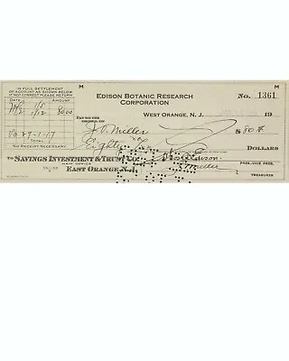 Thomas Edison Reproduction Cancelled Check And 8 X 10 Photo  • $16.95