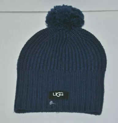 NWOT UGG Yarn Pom Pom Cardi Stitch Knit Beanie Women's Navy One Size • $39.99