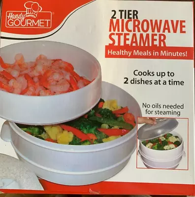 Handy Gourmet Red 2 TIER MICROWAVE Food STEAMER Easy Healthy Meals In Minutes • $13.99