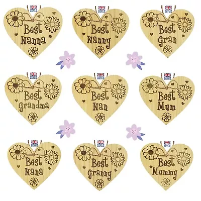 Oak Veneer Heart Plaque - Engraved Family Names Best Mum/Nan/Grandma Gift Tag • £2.99