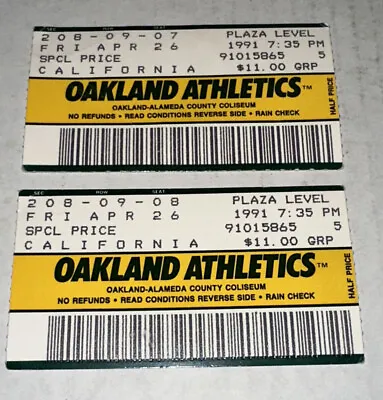 4/26/91 Oakland A's Athletics / Angels MLB  Ticket Stub Welch Win Eckersley Save • $18.74