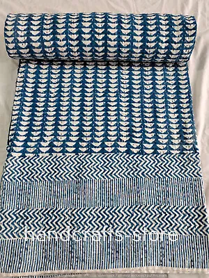 £39.59 • Buy Indian Hand Block Kantha Twin Size Quilt Cotton Blue Bedspread Blanket Throw 