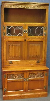 £475 • Buy Old Charm Wall Unit With Secretaire Tall Carved Oak Leaded Glass 