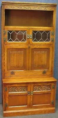 £475 • Buy Old Charm Wall Unit With Secretaire Tall Carved Oak Leaded Glass 