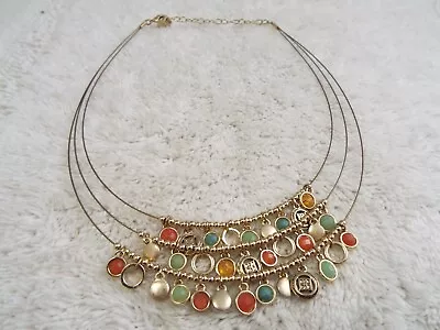 DANA BACHMAN Goldtone Green Orange Blue Bead Necklace (H9) • $11.03